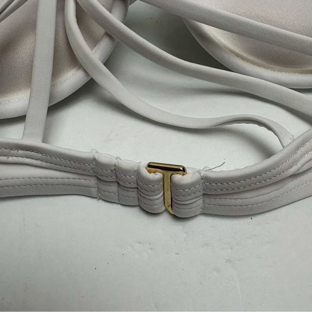 RELLECIGA White Multi-Strap Padded Bikini Top Twist Front Small Strappy Back - Picture 4 of 8